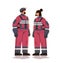 man woman firefighters in uniform emergency service happy labor day celebration concept vertical full length