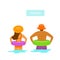 Man and woman with floats backside view on vacation isolated vector illustration