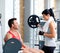 Man and woman friends on sport gym relaxed