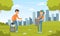 Man and Woman Gathering Plastic Bottle in the Park Vector Illustration