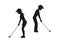 Man and woman golf player silhouettes