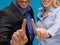 Man and woman hands pointing at something