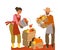 Man and Woman Harvesting Gathering Ripe Apple Fruits in Wooden Crate in the Garden Vector Illustration