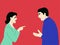 Man and woman having an argument.Another quarrel before the divorce. Flat vector illustration