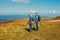 Man and woman hike in the mountains