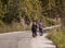 Man and woman hikers trekking roads in Turkey