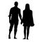 Man and woman holding hands isolated silhouette on white background