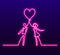 Man and woman holding heart continuous one neon line vector drawing