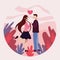 Man and woman holding pieces of heart that is matching. Love couple match. Valentine\\\'s day. Soulmate. Heart jigsaw. Date or
