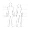 Man and woman human body silhouettes with pointers. Vector isolated outline infographic figures