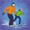 Man and woman ice skating. Vector illustration in pop art retro style. Winter sports vacation concept.