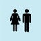 man and woman icon with blue background black isolated, cool