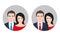 Man and woman icon with realistic faces. Male and female couple. Gentleman and lady or husband with wife user avatar. Vector
