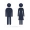 Man and Woman icons. Male and female bathroom signs, simple and modern rounded human figures.