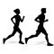 Man and woman jogging, black silhouettes isolated on white, illustration.