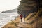 Man and woman jogging at the seaside. Running by the sea. Active people. Cardio training. Physical fitness. Cardio workout.