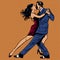Man and woman kiss dance tango pop art