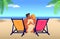 Man and Woman Kiss in Recliners on Sandy Beach