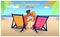 Man and Woman Kiss in Recliners on Sandy Beach