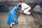 Man and woman kiss in a special place for lovers in a Bellamar cave. Matanzas, Cuba