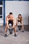 Man and woman lifting kettle bell crossfit