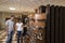 Man and woman looking at different faucets in plumbing store