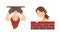 Man and Woman Looking Out From Brick Wall and Hanging Upside Down Vector Set