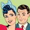 Man and woman love couple in pop art comic style