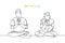 Man and woman meditate in lotus position, lineart vector