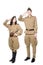 Man and woman in military costume, photographer, soviet wwii period