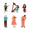 Man and Woman Musician Instrumentalist Performing Music Playing Musical Instrument Vector Set