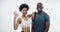 Man, woman and ok sign for exercise in studio with face for training, wellness or health by white background. Happy