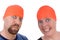 Man and woman with an orange swim caps