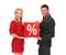 Man and woman with percent sign