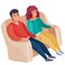 Man and woman, perhaps husband and wife are sitting together on a large cozy sofa, isolated object on a white background