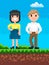 Man and Woman Pixelated Characters Retro Style