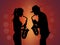 Man and woman play the sax
