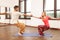 Man and woman practicing partner yoga