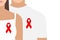 Man and woman with red ribbons. World AIDS day. Vector illustration