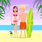 Man and Woman Relaxing On The Beach. Vector Couple Characters.