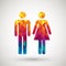 Man & woman restroom sign with colorful diamond