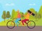 Man and Woman Riding on Double Bike Vector People