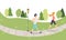 Man and Woman Running in Park, Jogging Couple, People Doing Physical Activities Outdoors, Healthy Lifestyle and Fitness