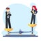 Man woman scales concept with male and female, male weighing more. Gender gap and inequality Businessman and