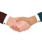 Man and woman shaking hands. Businessman making a deal. International Friendship Day. Equality in work. Vector cartoon