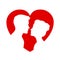 Man and woman silhouette face to face on red heart - vector