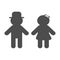 Man and Woman silhouette icon. Black shape. Restroom symbol. Hat and bow. Boy Girl sign. Isolated White background Flat design