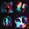 Man and woman silhouettes at abstract cosmic background