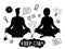Man and woman silhouettes, meditation and keep calm vector concept with business line icons
