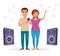 Man and woman sing karaoke
